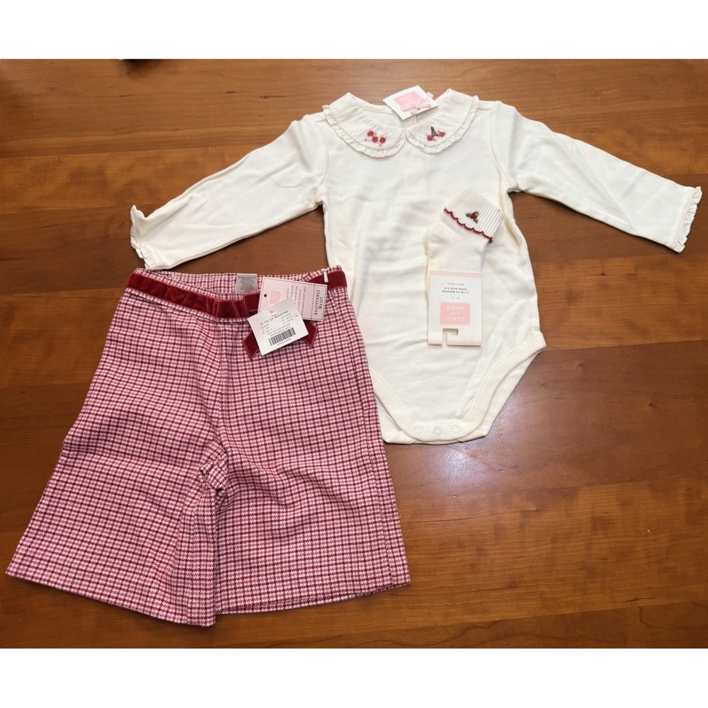 Janie and Jack Girls 18-24M 3pc Houndstooth Pants Bodysuit Socks Set